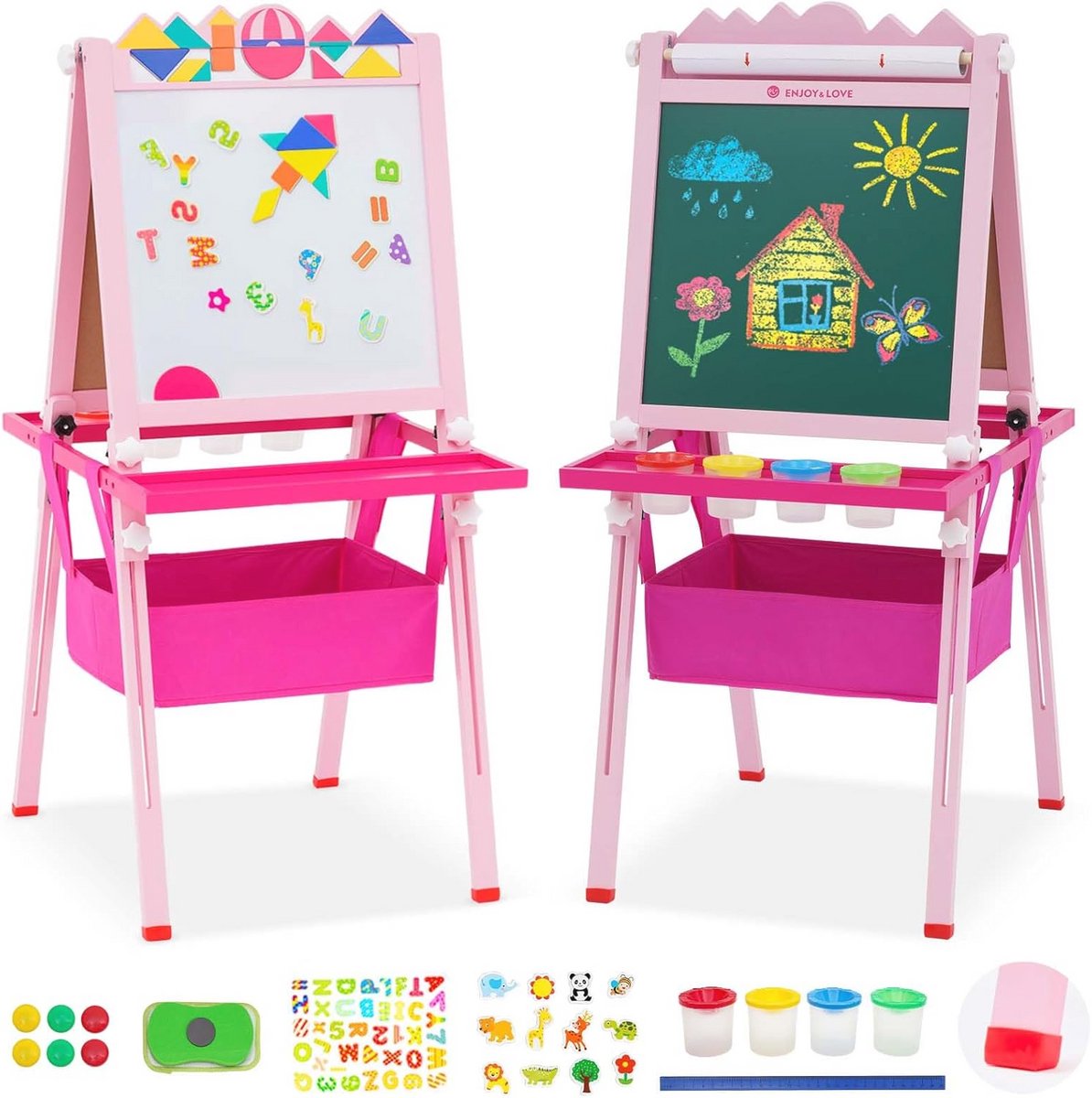 Dubbelzijdig Houten Kinderspeelbord met Tangram-Puzzel en Verstelbare Hoogte