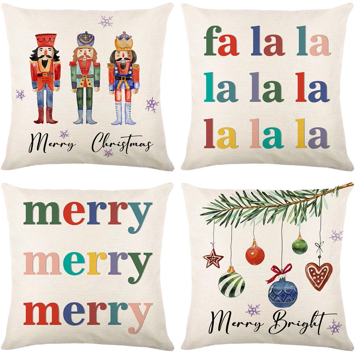 Unyqoos Set van 4 decoratieve kerstkussenhoezen met feestelijke designs wit