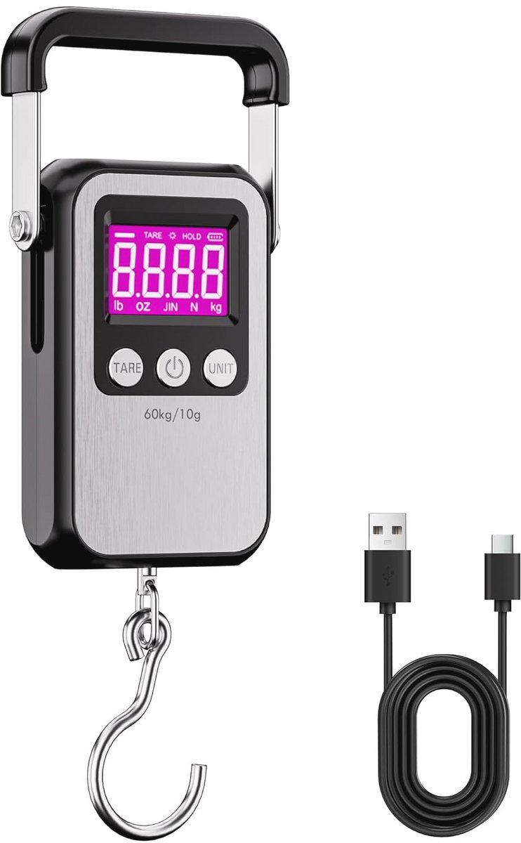 Digitale Hangweegschaal tot 60 kg met Verlicht LCD-Display en Grote Handgreep