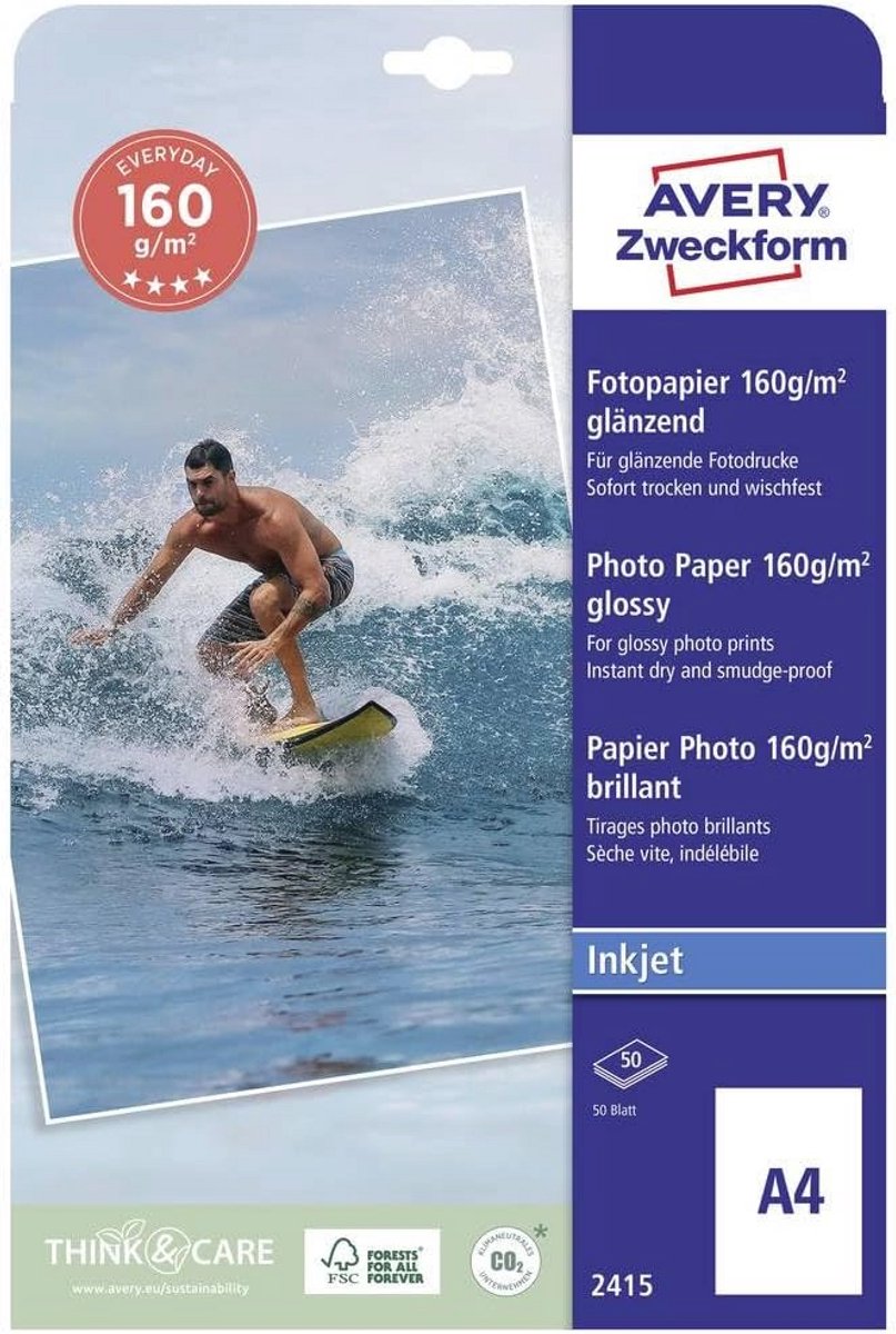 Glanzend A4 Inkjet Fotopapier - 50 Vellen, 160 g/m², Veegvast en Direct Droog