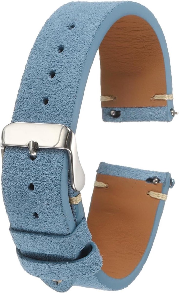 Allecta - Suède Horlogebandje met Roestvrijstalen Gesp - Snelsluiting - Vintage Reservearmband - Smartwatch - Universeel - Elegante Band voor Dames en Heren - 20 mm Breed - Geen Edelsteen.