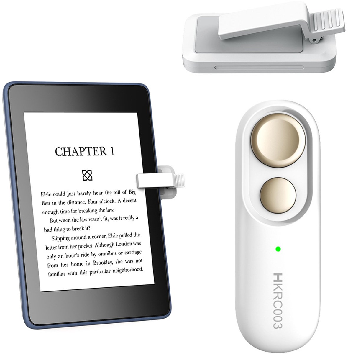 Afstandsbediening, geschikt voor Kindle Paperwhite, Colorsoft, Oasis, Scribe, iPad, tablets en e-readers, draagbare afstandsbediening, radiofrequentie-afstandsbediening, kan automatisch pagina's omslaan, pagina-omslagapparaat, witte uitvoering 3