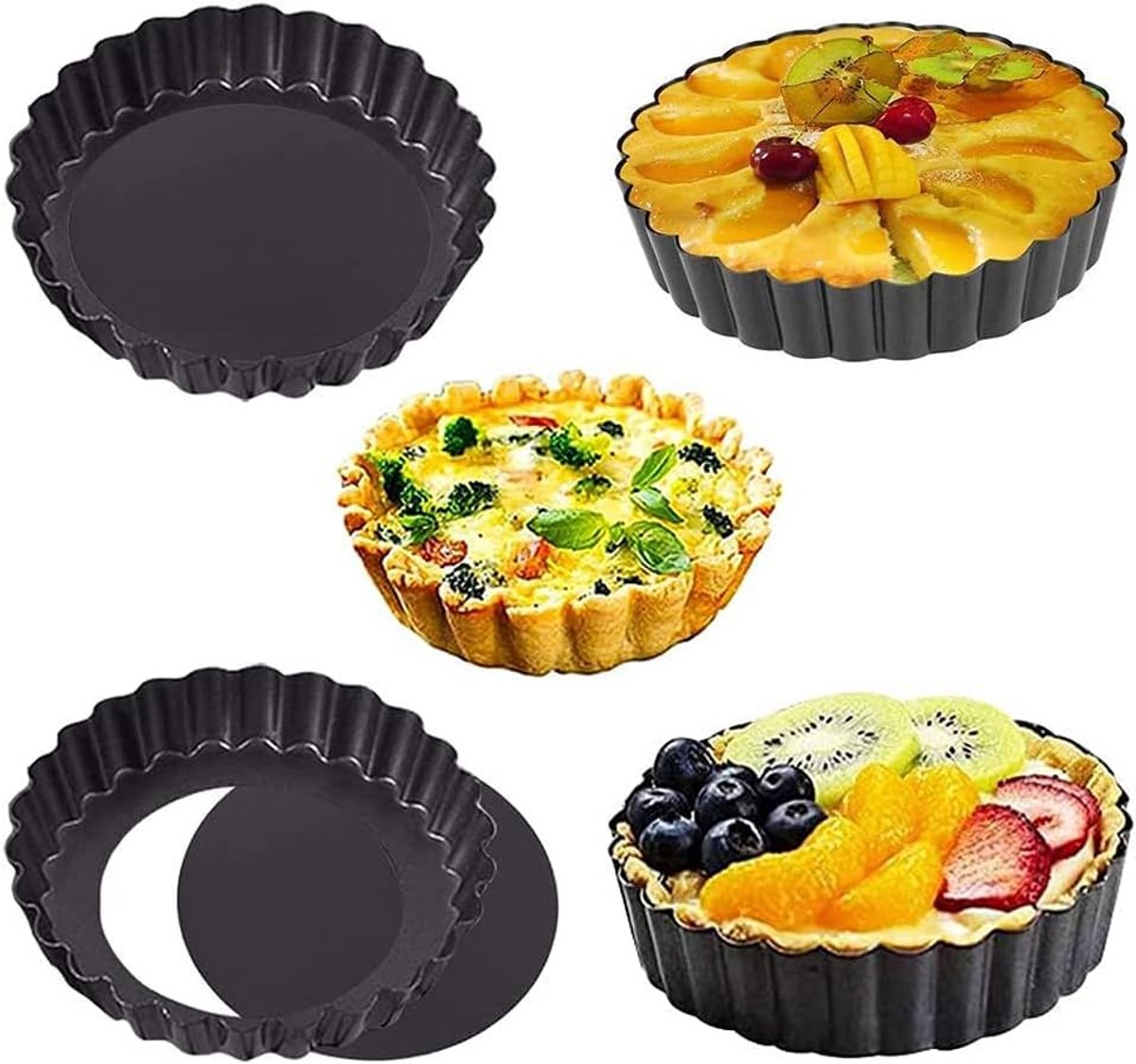 Set van 4 Cake Bakvormen - Non-Stick Quichevormen voor Taart, Brood en Pizza - 12cm
