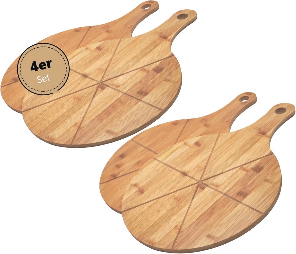 Ronde Pizzabord 33 cm - Bamboe Snij- en Serveerplank met Handvat
