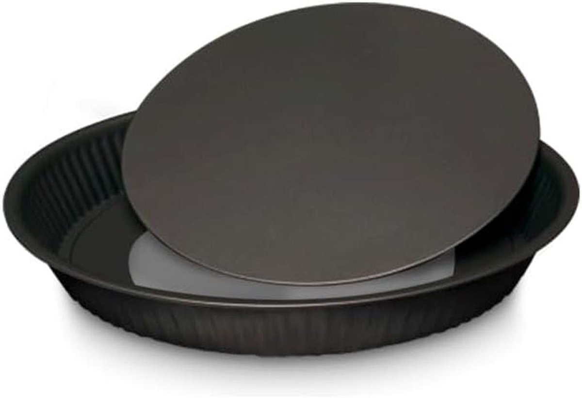 Loose Base Flan Tin 28 cm - Dubbele Antiaanbaklaag - Staal - Zwart