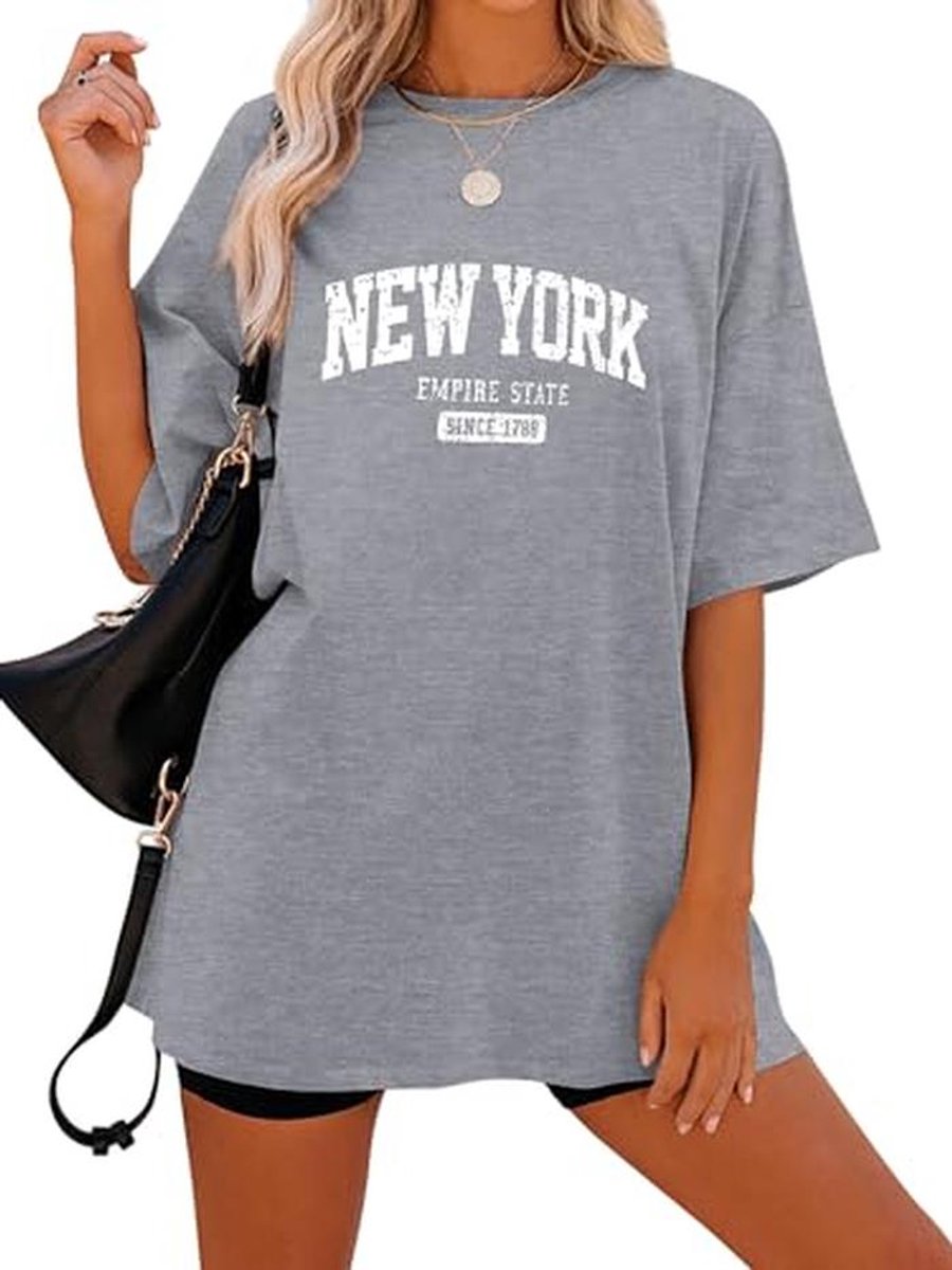 Dames Oversized T-shirt met Letterprint en Ronde Hals - Vintage Los Angeles Style