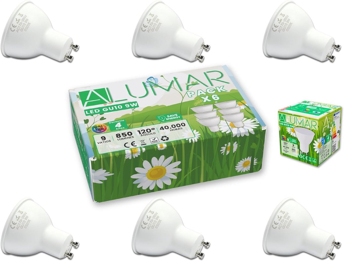 GU10 LED-gloeilampen 9W - Neutraal Wit 4500K - Energiezuinig en Flikkervrij