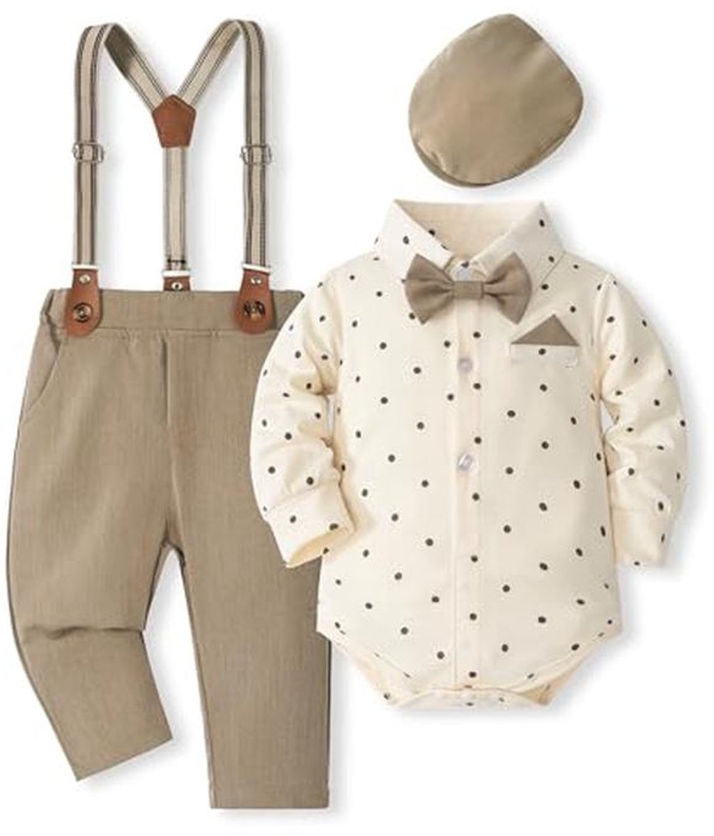 Jongens babypakje met vlinderdas en bretels - 4-delige outfit voor peuters