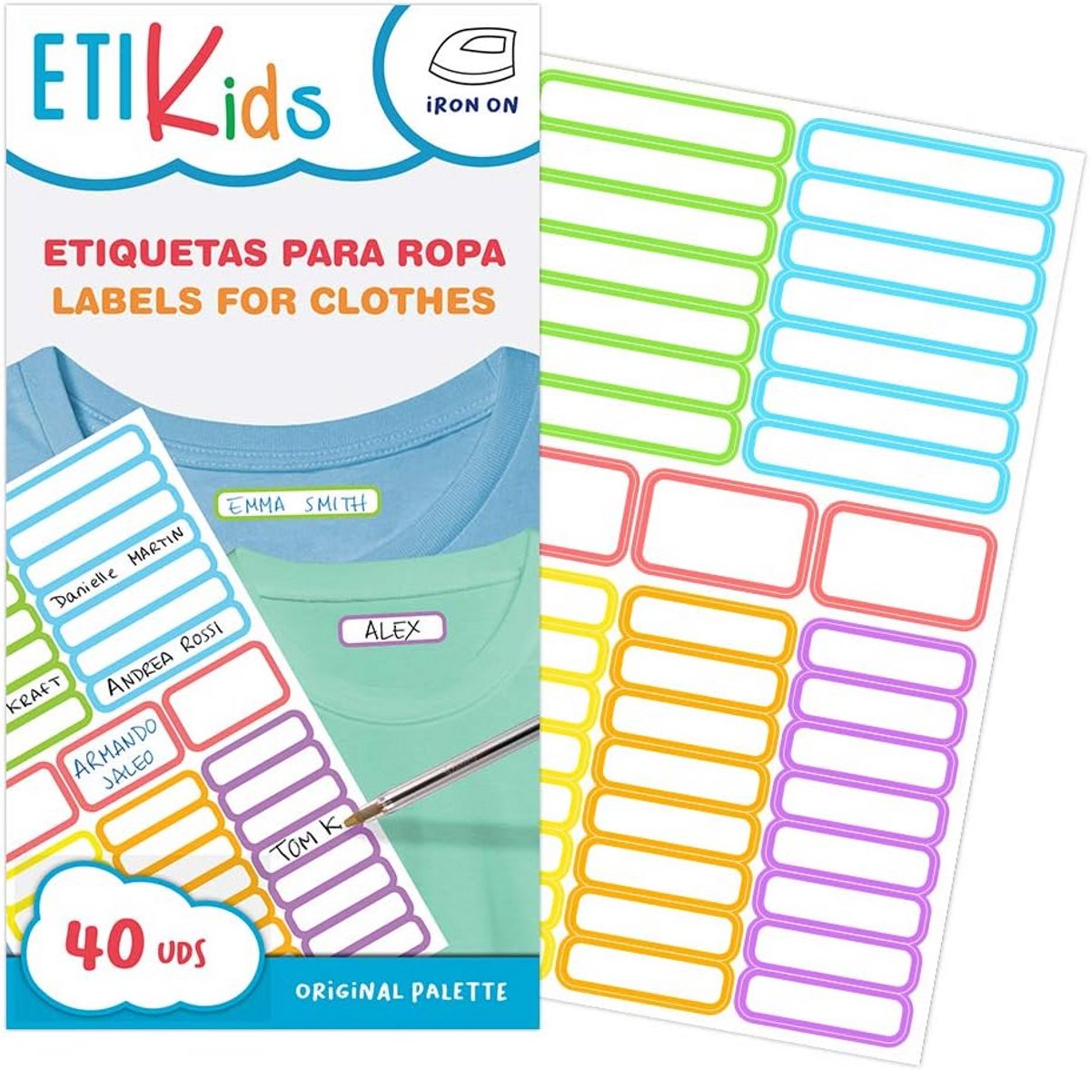 Kledingetiketten voor kinderen - 40 aanpasbare vinyllabels in verschillende kleuren
