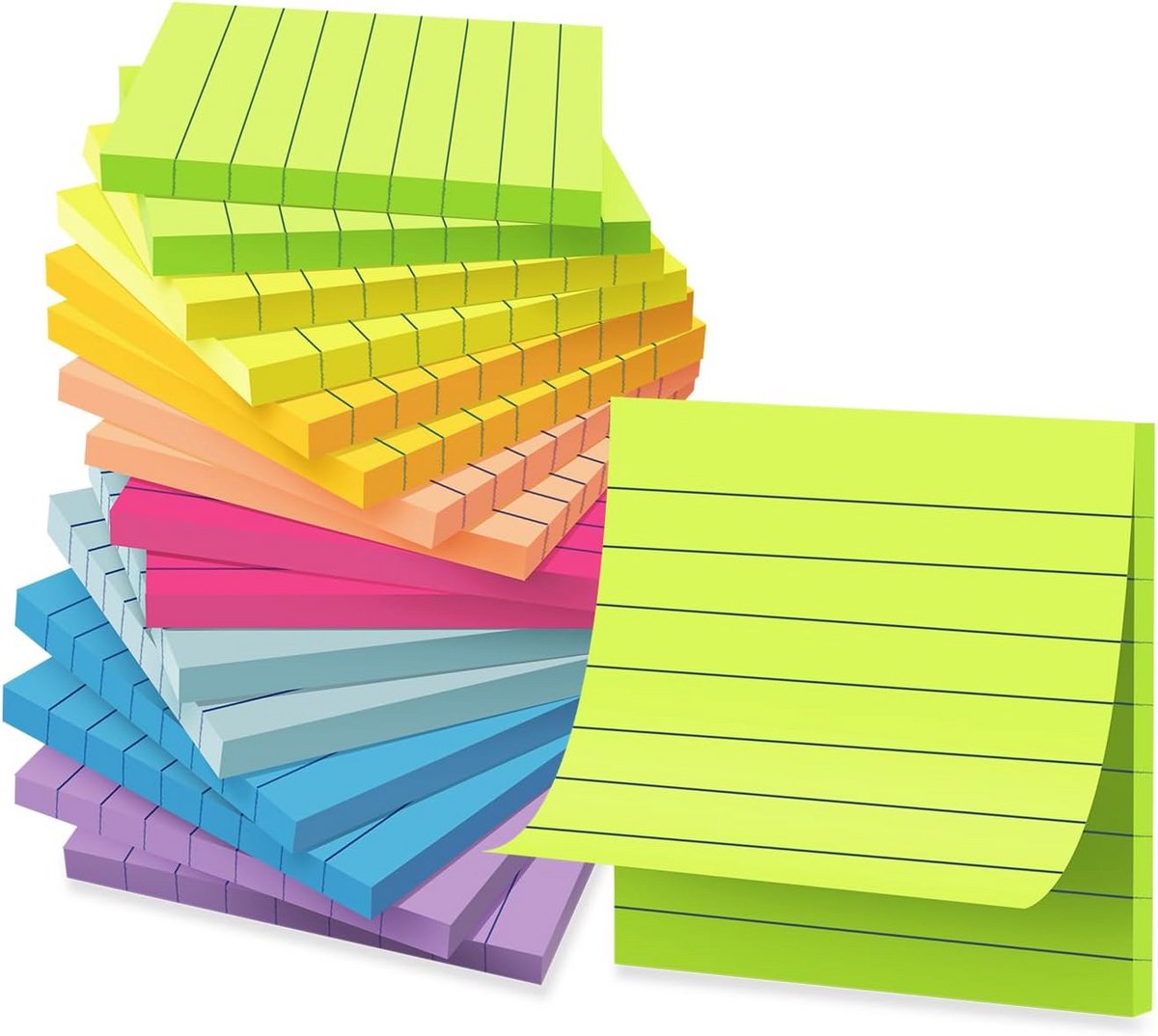16-Pack Gevoerde Sticky Notes - Kleurrijke Memo Pads voor School en Kantoor - 3x3 Inch