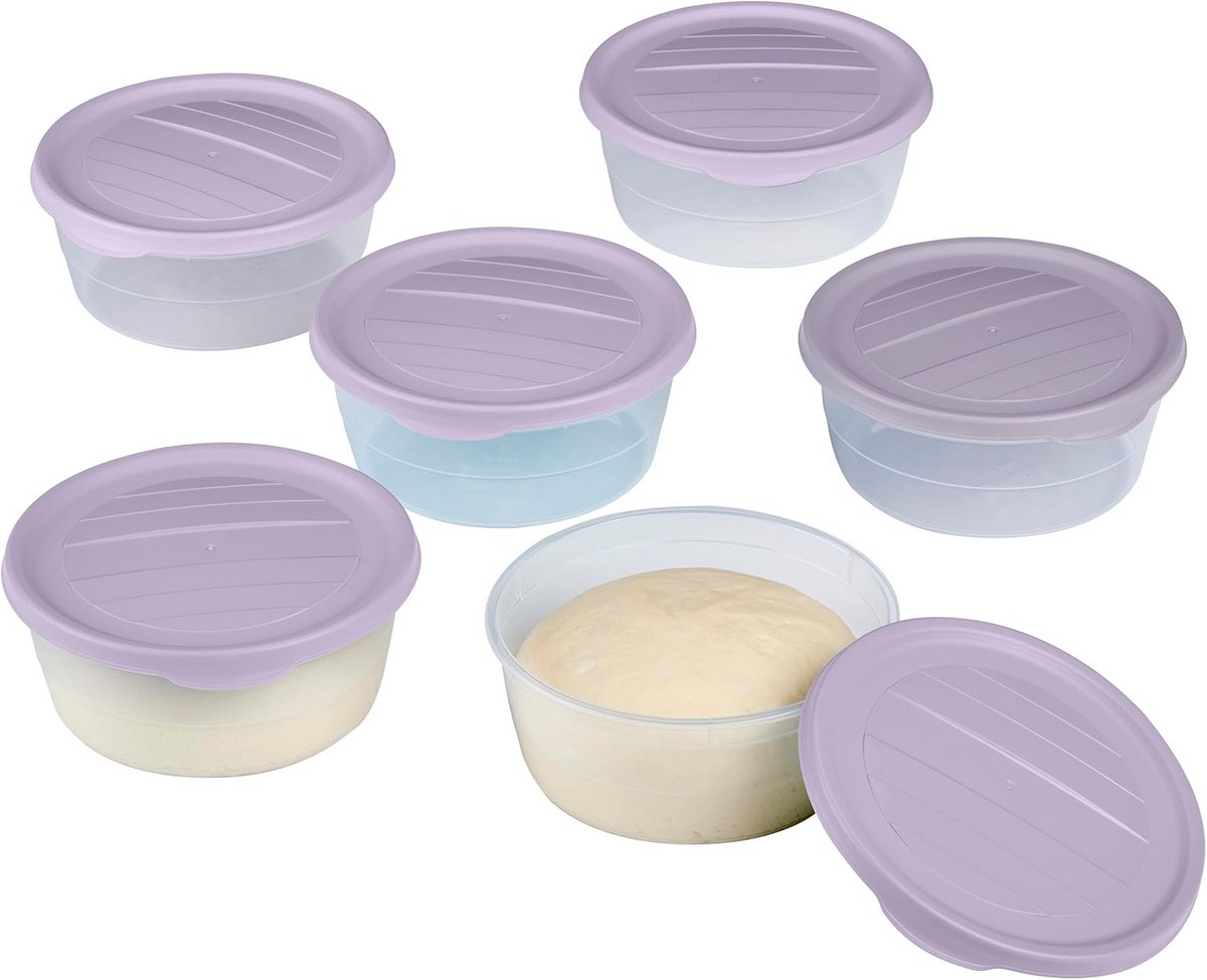 Stapelbare Pizzaballenbox - 6-delige Set voor Fermentatie - Voedselveilige Ingrediëntenhouder in Roze