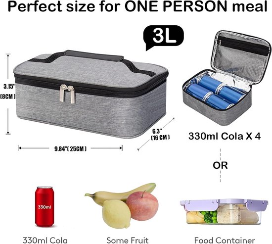 Draagbare geïsoleerde koeltas - mini-lunchbox - kleine geïsoleerde lunchtas - bevroren snacktas voor volwassenen voor mannen en vrouwen - voor werk - 25*16*8cm-rood van Merkloos — afbeelding 2