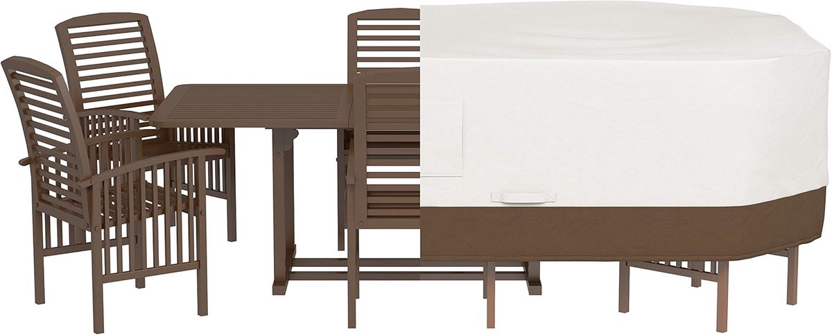 Famanu – Tuinmeubelhoes - rechthoekig of ovaal - geschikt voor stoel en tafel - L - beige en lichtbruin - waterafstotend - beschermt meubels tegen weersinvloeden