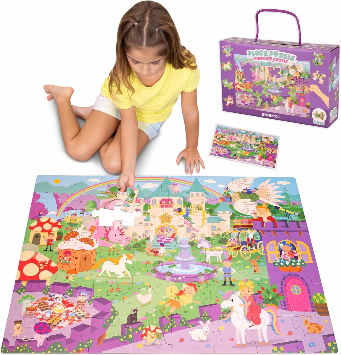 Giant Floor Puzzle Fantastisch Kasteel - 48 Grote Stukken - Educatieve Speelgoed voor Kinderen van 2-8 Jaar