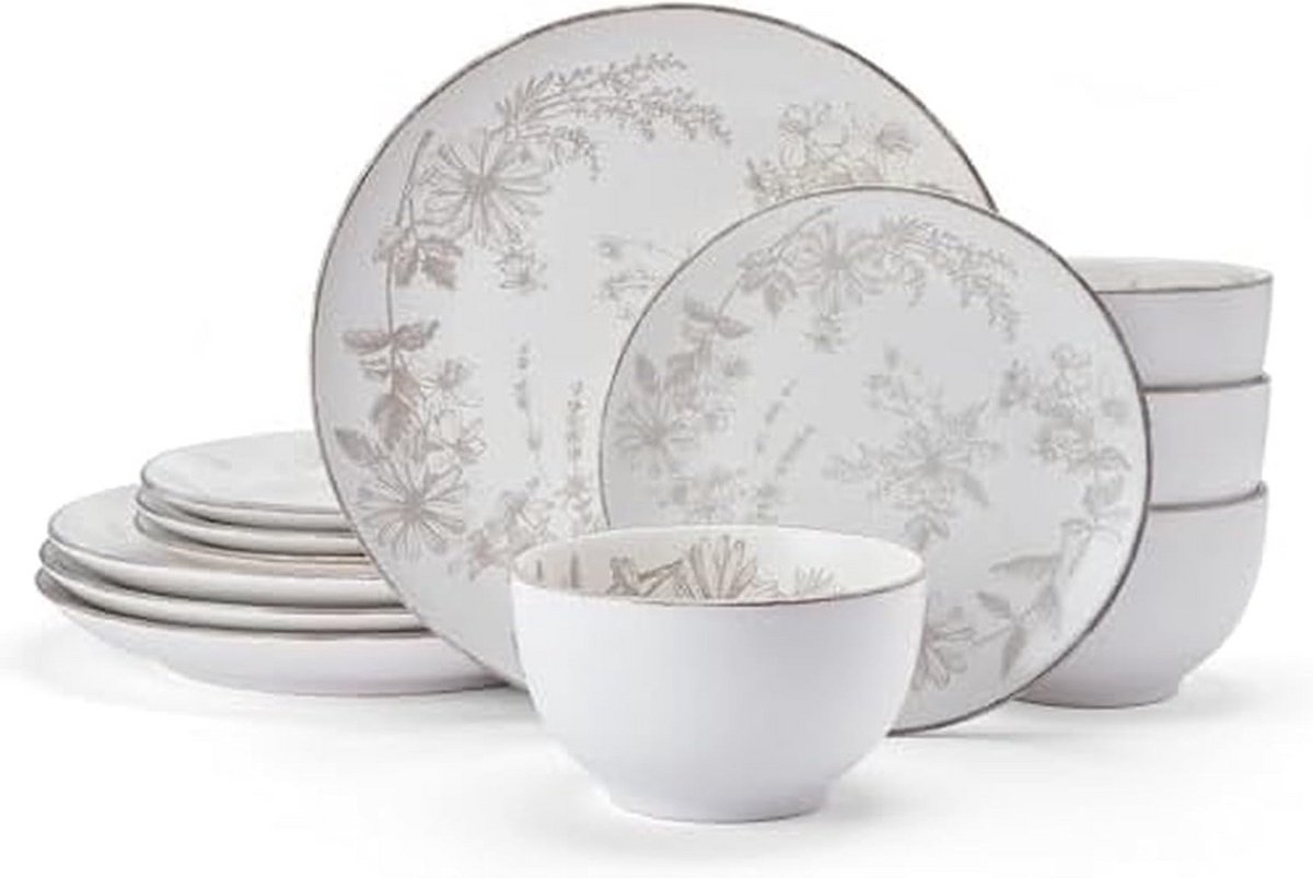 Bloemen servies set 12-delig - Servies voor 4 met botanisch ontwerp