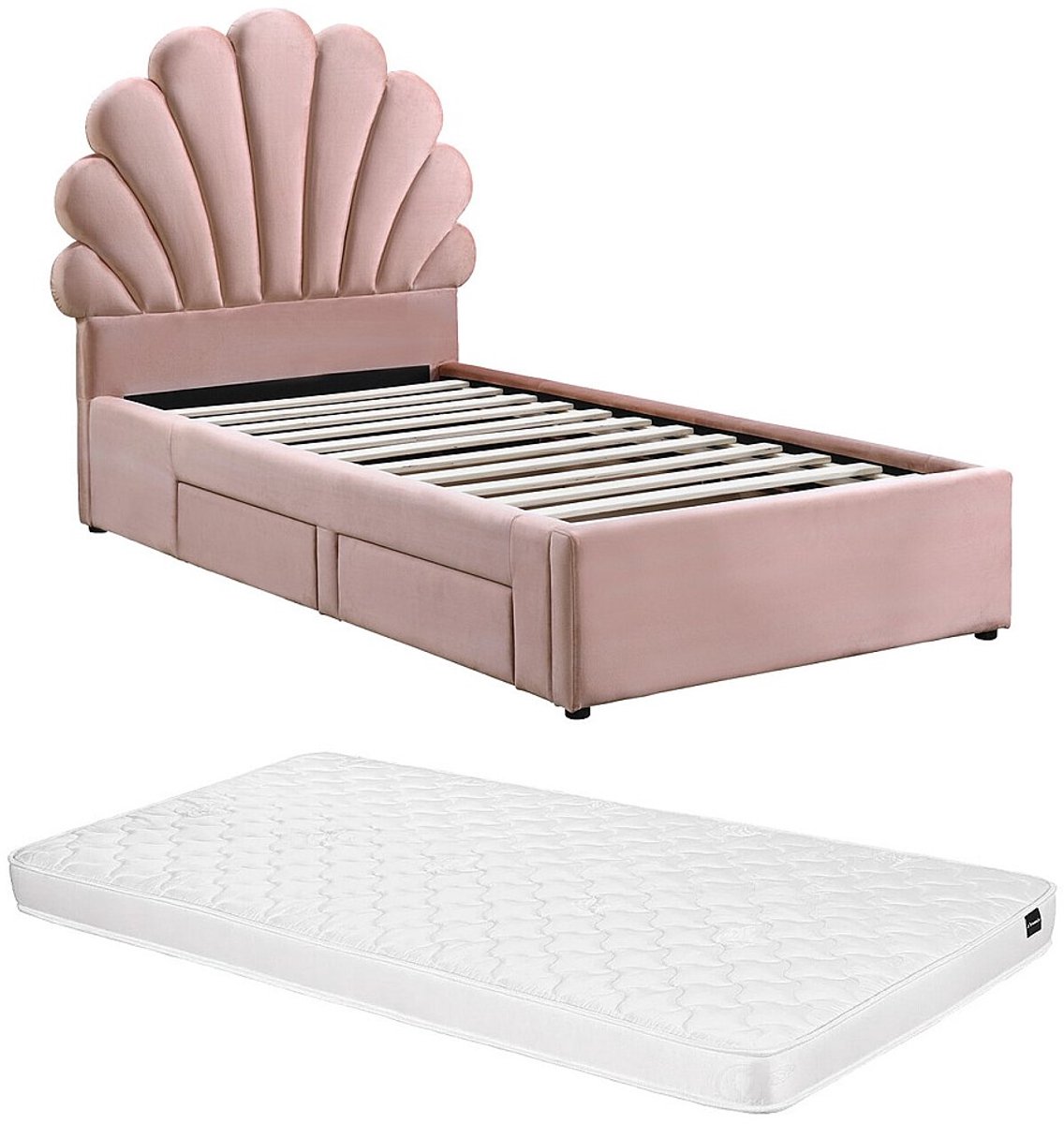 Vente-unique Bedframe fluweel roze 90 x 190 cm