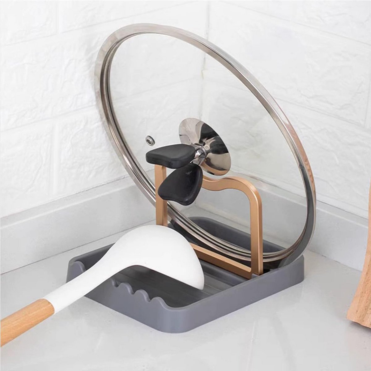 Lepelhouder met dekselhouder voor aanrecht - kookaccessoires en keukengadgets