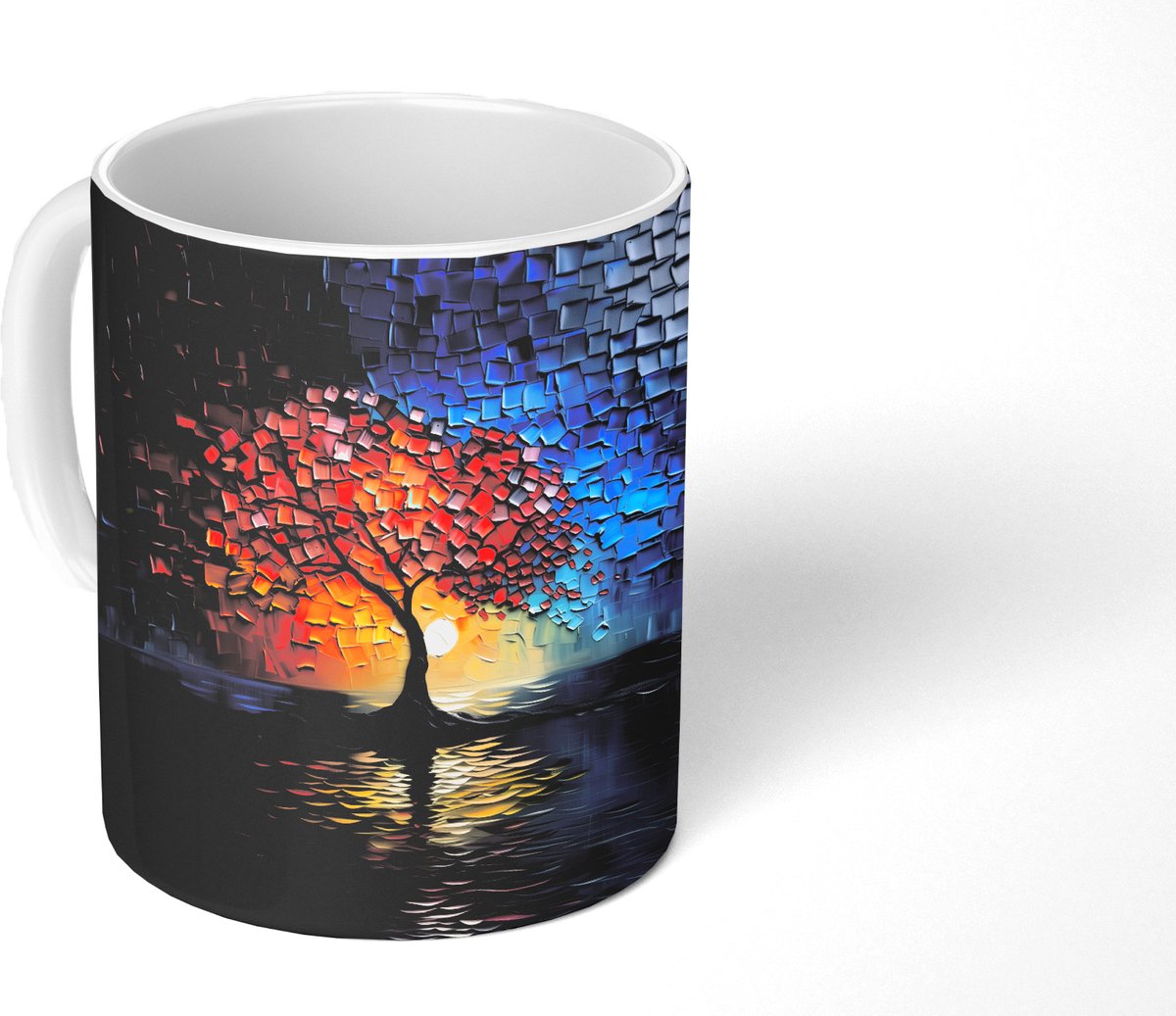 Mok - Koffiemok - Boom - Blauw - Bladeren - Vakken - Mokken - 350 ML - Beker - Koffiemokken - Theemok