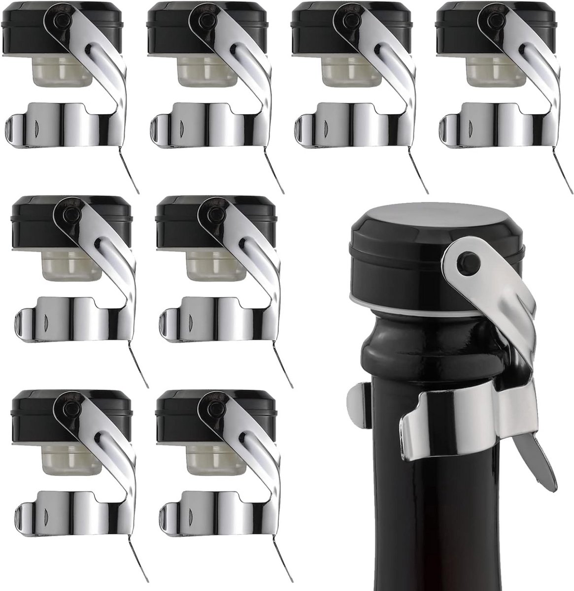 Set van 8 Universele Champagne en Wijn Stoppers - Roestvrij Staal en Lekvrij