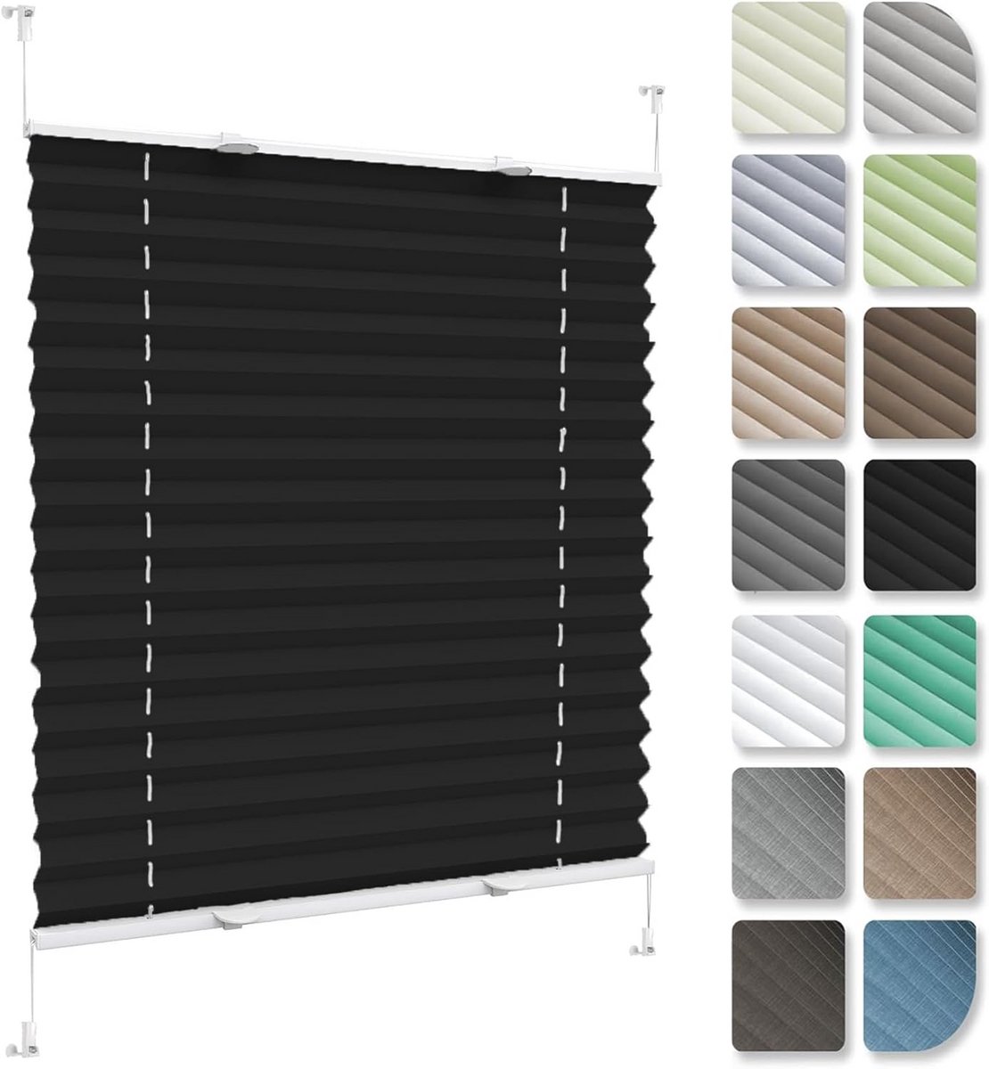 Plisseerolgordijn zonder boren 60 x 170 cm zwart - lichtdoorlatend zonwerend vouwgordijn v