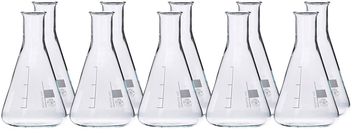 Erlenmeyer-kolf Pijpsnelzaad Smalle Hals 500 ml Verpakking van 10