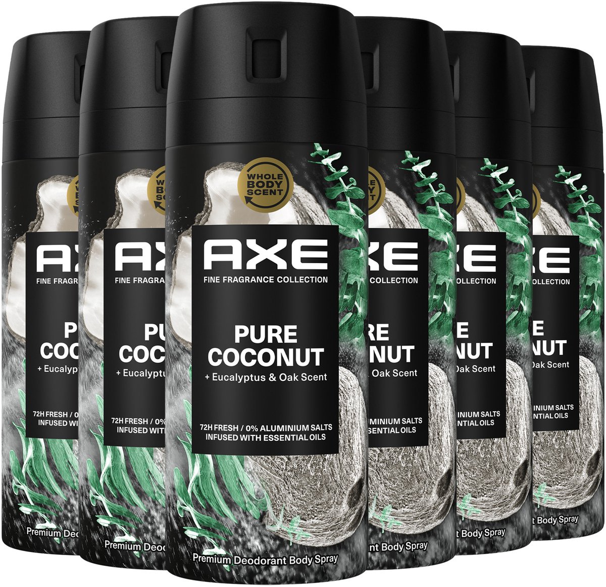 Axe - Deodorant Man - Fine Fragrance Spray - Pure Coconut - 6 x 150 ml - Voordeelverpakking
