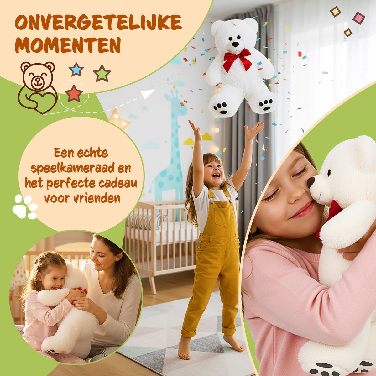 Monzana Knuffelbeer L – 50cm Staand Pluch - Wit — afbeelding 4