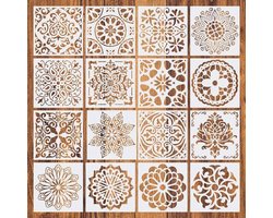 Mandala-tekensjablonen, herbruikbare sjablonen, mandala-stippenpatroon-tekensjablonen, geschikt Geschikt voor muren, meubels en vloeren (16 stuks).