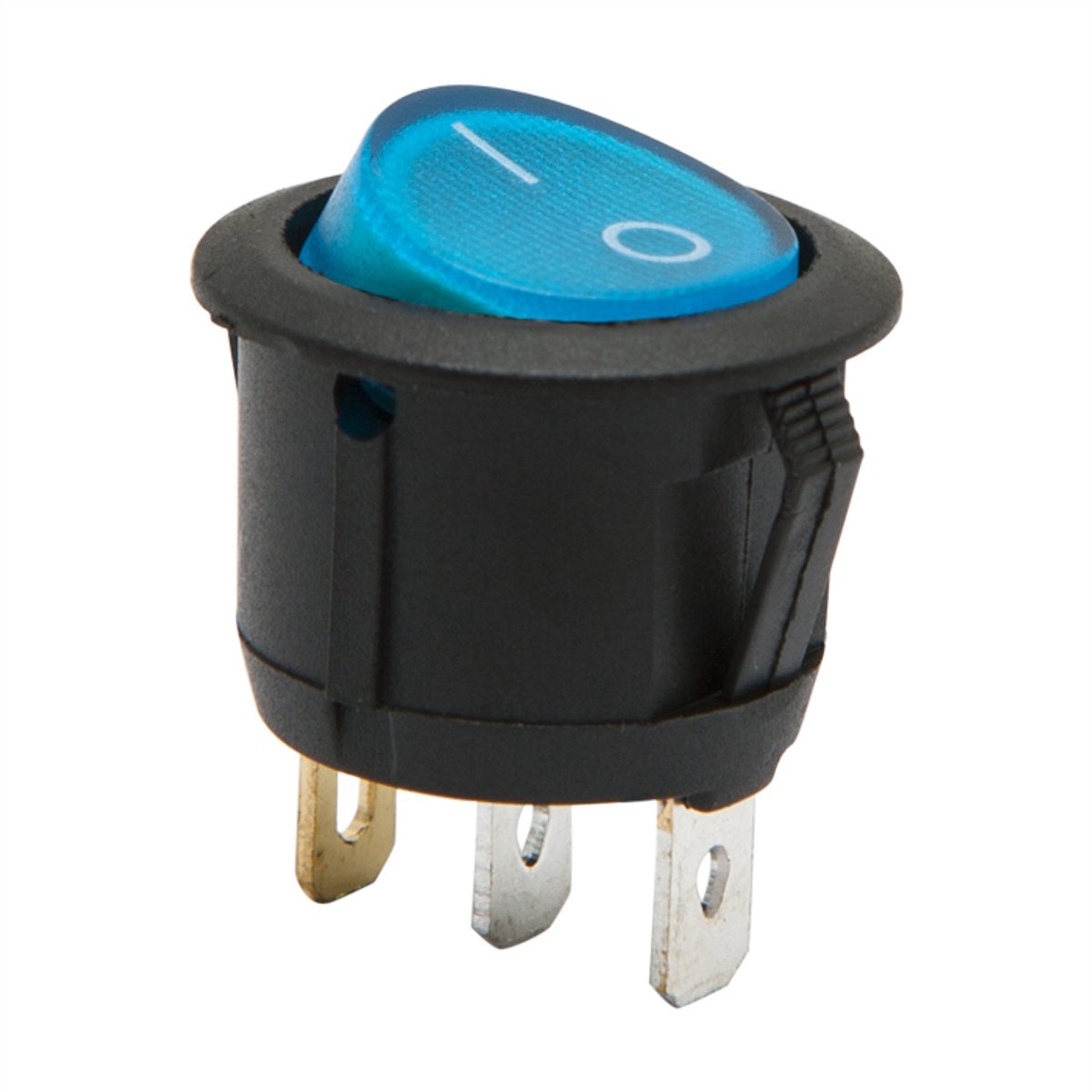 5x Verlichte Ronde Wipschakelaar SPST ON-OFF - Rocker Switch 250VAC 6A (10A) - Blauwe LED Indicatie Met I-O Markering - Inbouw Schakelaar Voor Elektrische Apparatuur - Inbouwmaat 20mm - Inbouwdiepte 25mm - Verkoopeenheid 5 Stuks [09085BL]