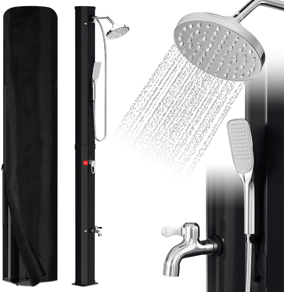 Zonnedouche - 35L Buitendouche voor tuin, camping of zwembad - zwart zwembaddouche met bes