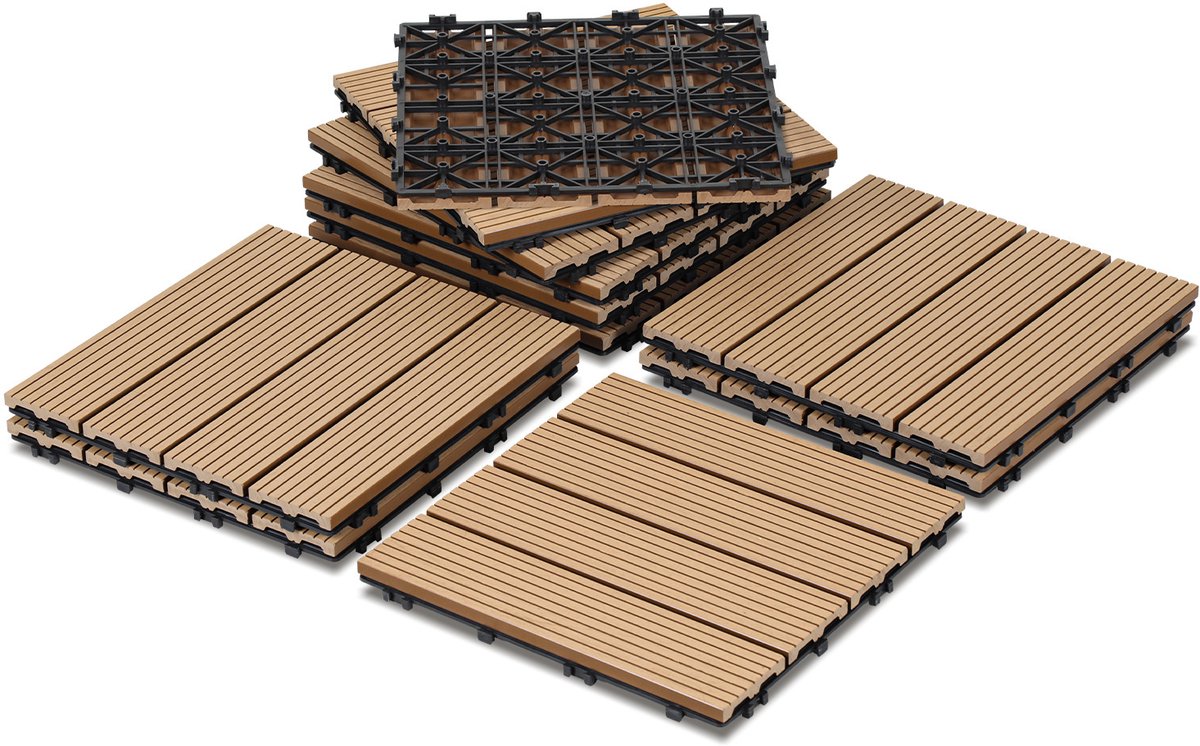44 stuks WPC-terrastegels met drainage en kliksysteem voor tuin- en balkonvloeren 30x30cm teak