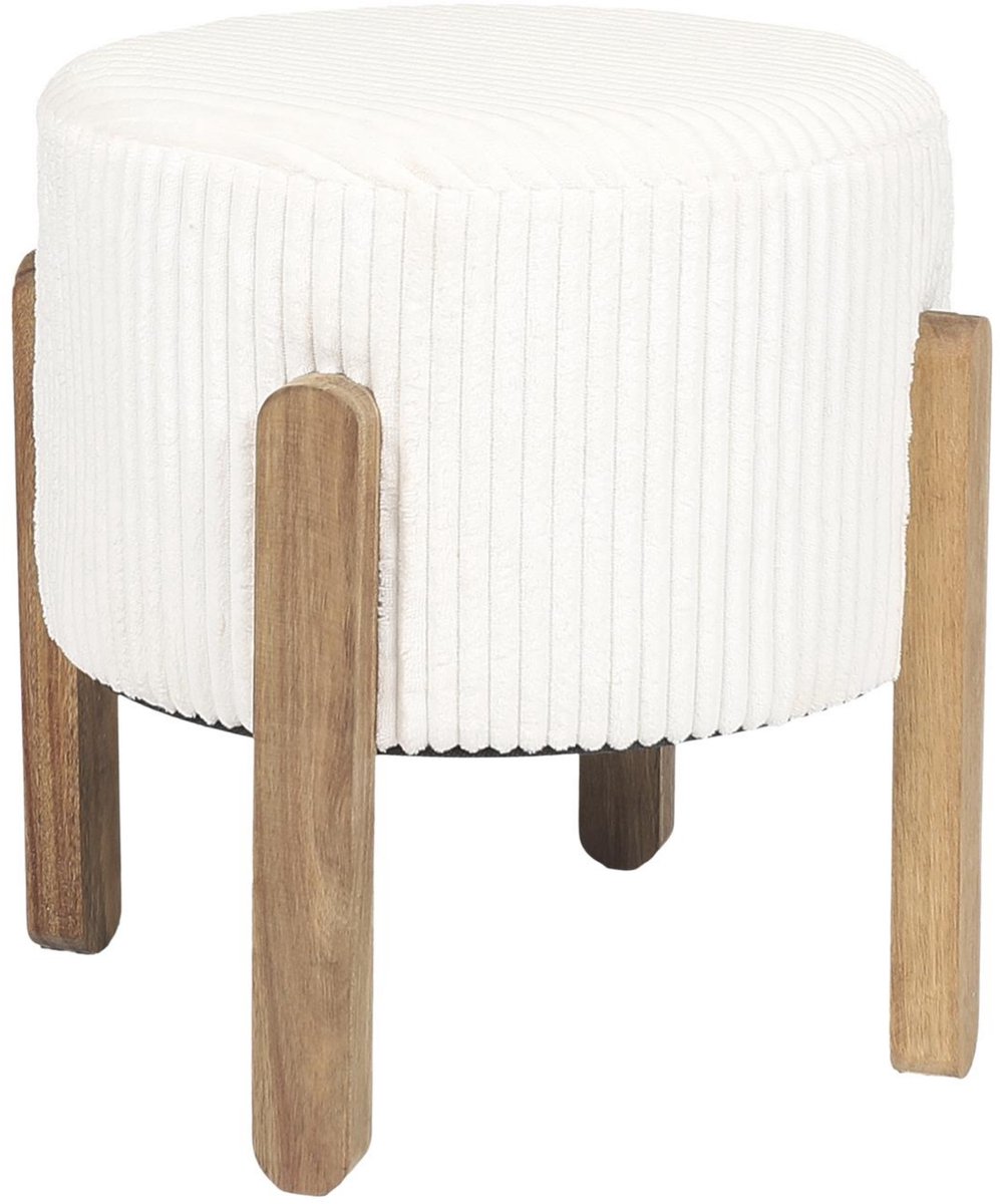Home Deco Factory Poef - rond - D35 cm - wit - acacia hout - polyester - hocker - poefje