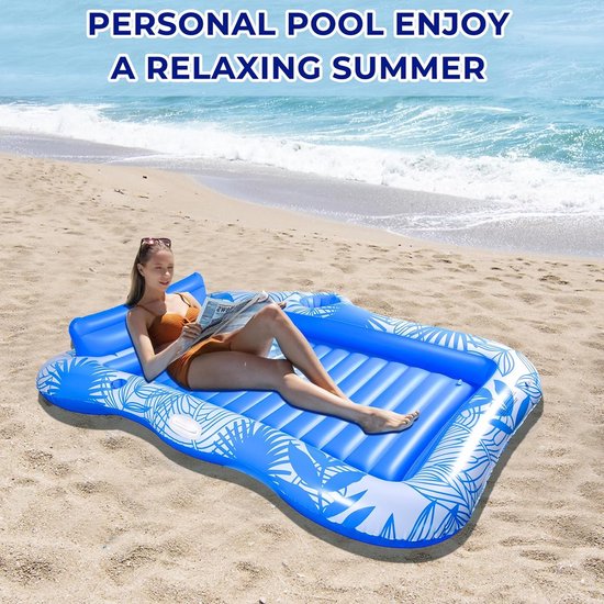 Luxe Opblaasbaar Luchtbed voor 2 Personen - Waterhangmat met Hoofdsteun & Bekerhouders van Luxe. — afbeelding 2