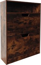 Meuble à chaussures - industriel - brun foncé - 80x102x24 cm - avec espace de rangement