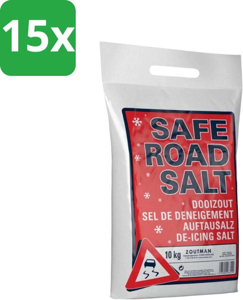 Strooizout en Dooizout 10 kg – Dooizout voor Gladheidsbestrijding – Lichte Verpakking – 10 kg - Zout voor op de weg - Voordeelverpakking - 15 stuks - Strooizout - Dooizout - Ijsbestrijding - Sneeuwbestrijding - Preventief Strooien