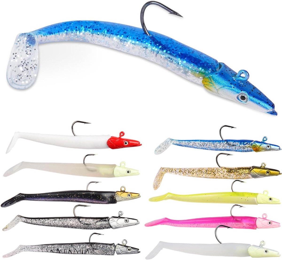 Provento- Visvormig Kunstaas Set - Zachte Rubberen Vissen - Lood Hoofd Jig Haak - Zeebaars Shad Kunstaas - Snoek Forel - Snoekbaars Vistuig - Zoutwater & Zoetwater Gebruik