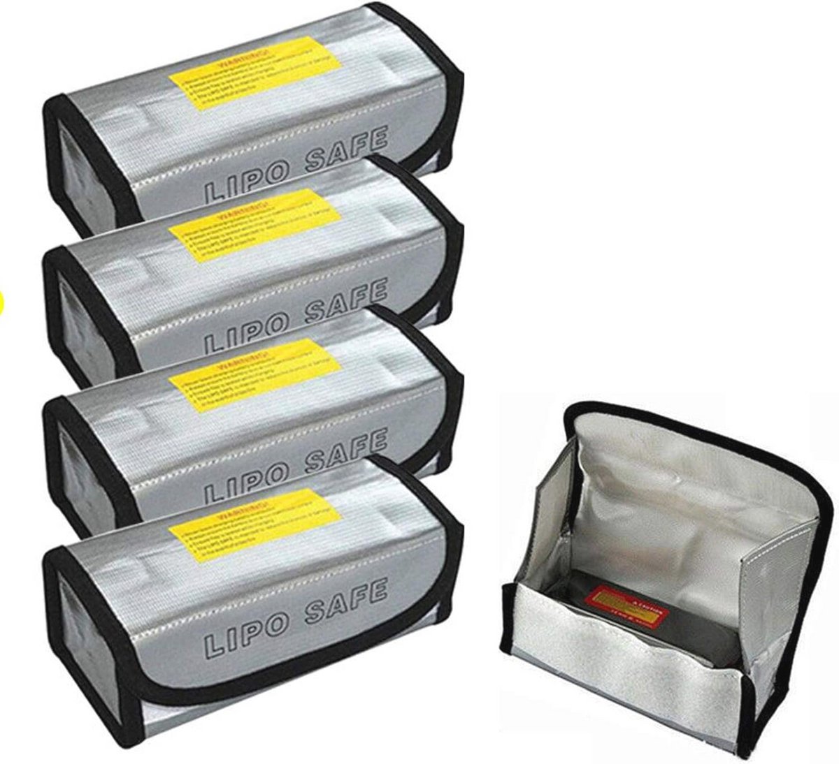 4 Stuks Lipo Batterij Brandveiligheidszakken - Vuurvast en Explosiebestendig