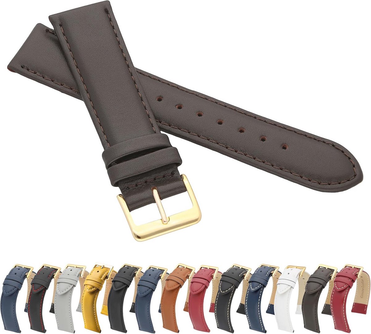 Elegante Leren Horlogeband met Gouden Sluiting voor Heren en Dames - 20 mm