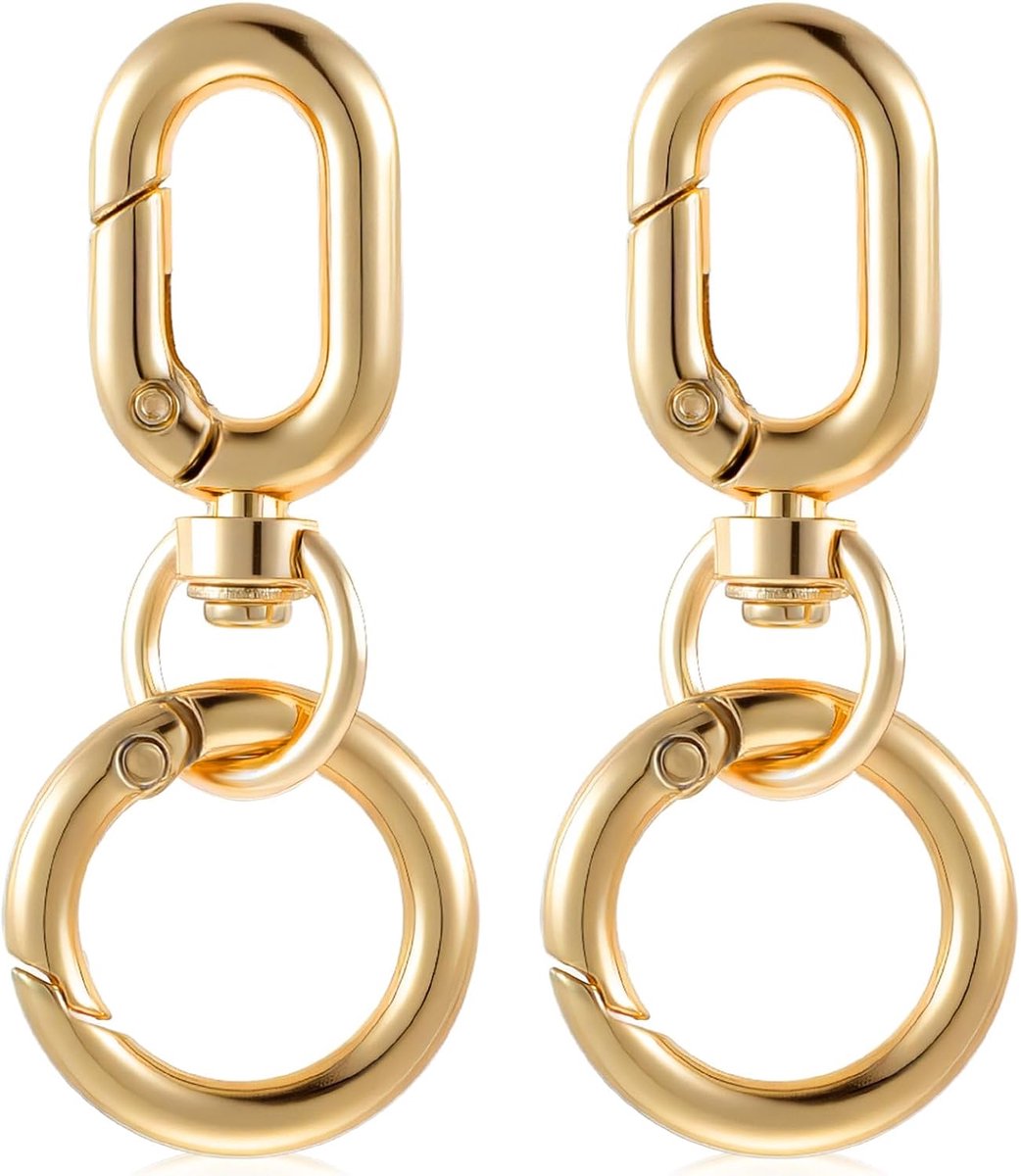 2 Pcs Swivel Carabiner Hook Key Chain - Gold Metal Carabiner Key with Swivel Joint - Gold Detachable O-Ring Carabiner Key Ring voor DIY Handbag en Crafts