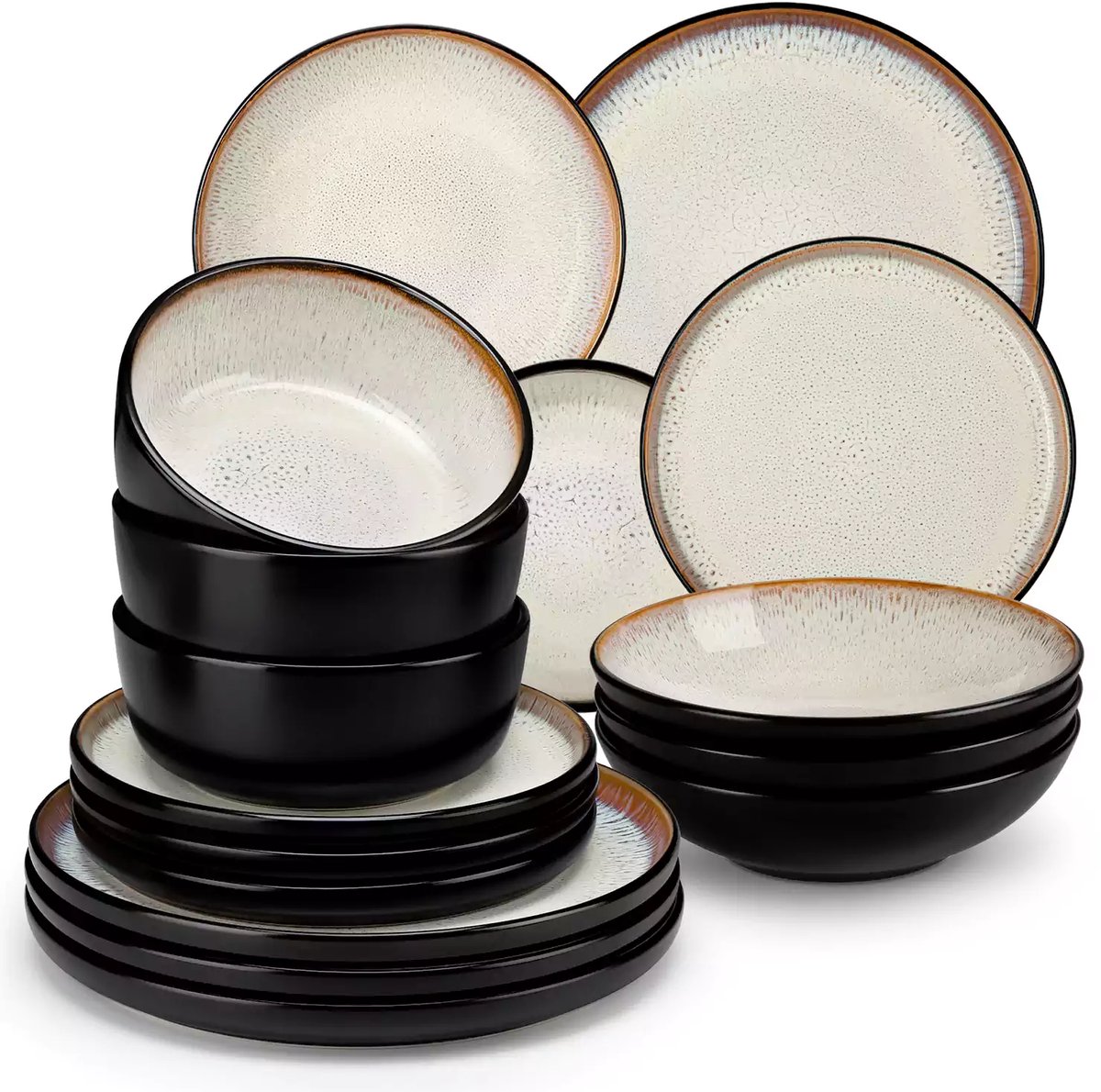 Luxe Serviesset – 16 delig – 4 persoons – Steengoed - Bordenset – Dinner platen – Dessertborden - Kommen - Pastabord - Beige