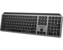 Phreeze draadloos toetsenbord - ergonomisch - bluetooth en usb ontvanger - stil - qwerty - full size - oplaadbaar usb c - voor laptop pc en tablet - grafiet zwart