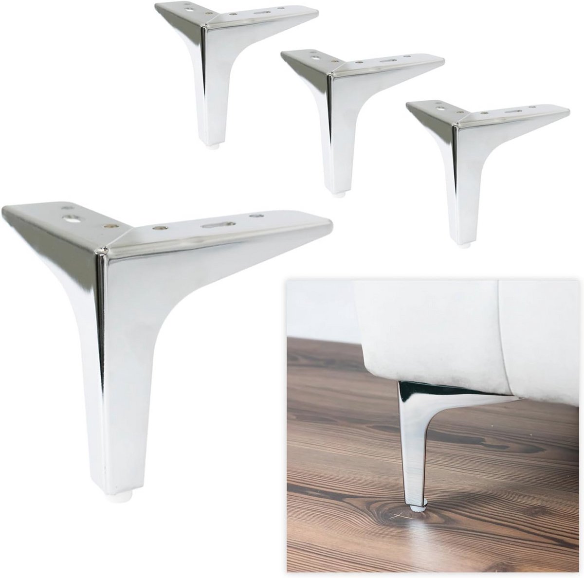 Metalen Poten Set voor Banken en Meubels - Hoogte 13 cm - Gepolijst Chroom