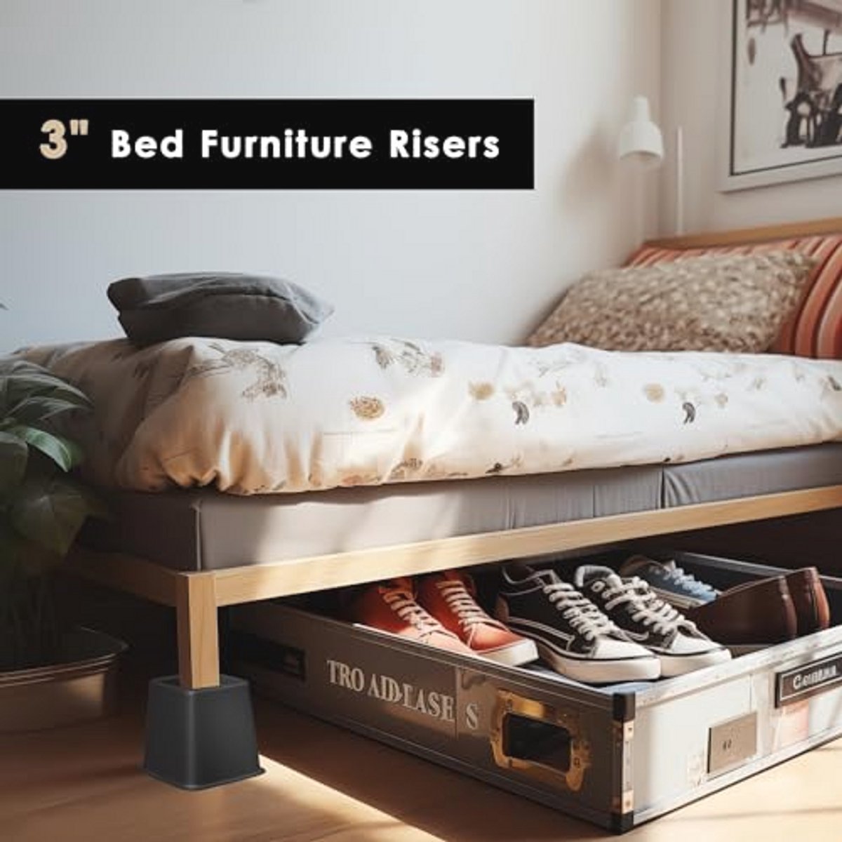 Bedmeubelverhoger 3 inch - Verhoog je bed of meubels met deze sterke verhoger, tot 250 kg per stuk, set van 4, zwart