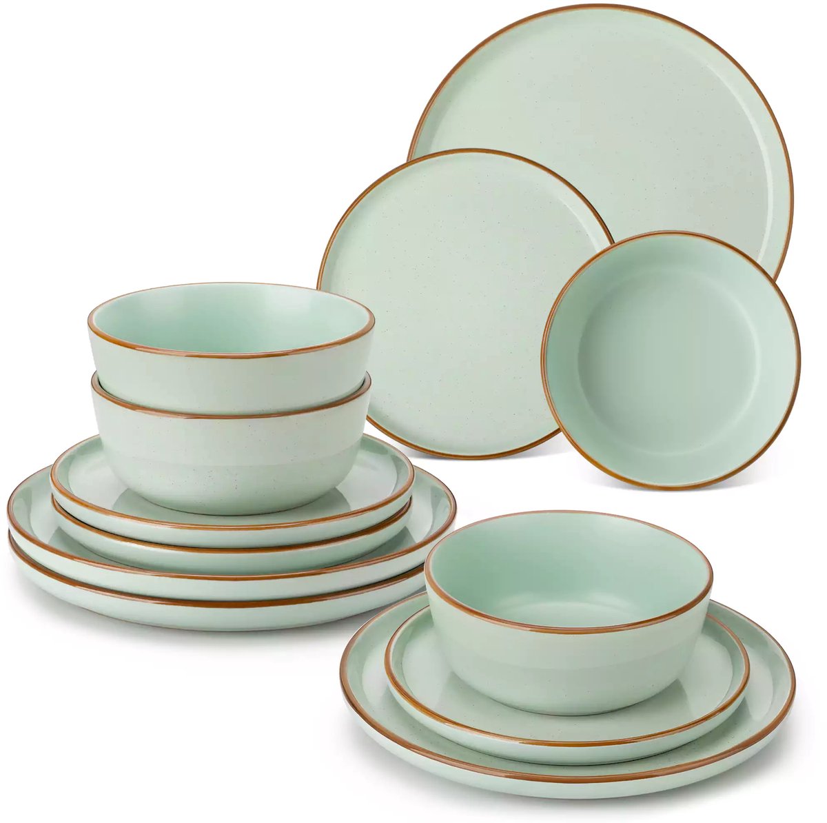 Luxe Serviesset – 12 delig – 4 persoons – Steengoed - Bordenset – Dinner platen – Dessertborden - Kommen - Groen