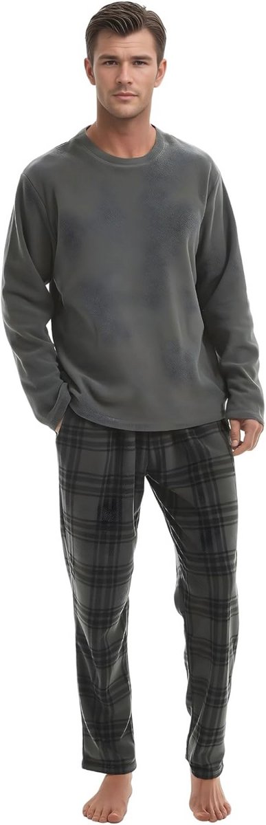 Heren Fleece Pyjamaset met Lange Mouwen | Thermische Nachtkleding | Comfortabele Loungewear XL