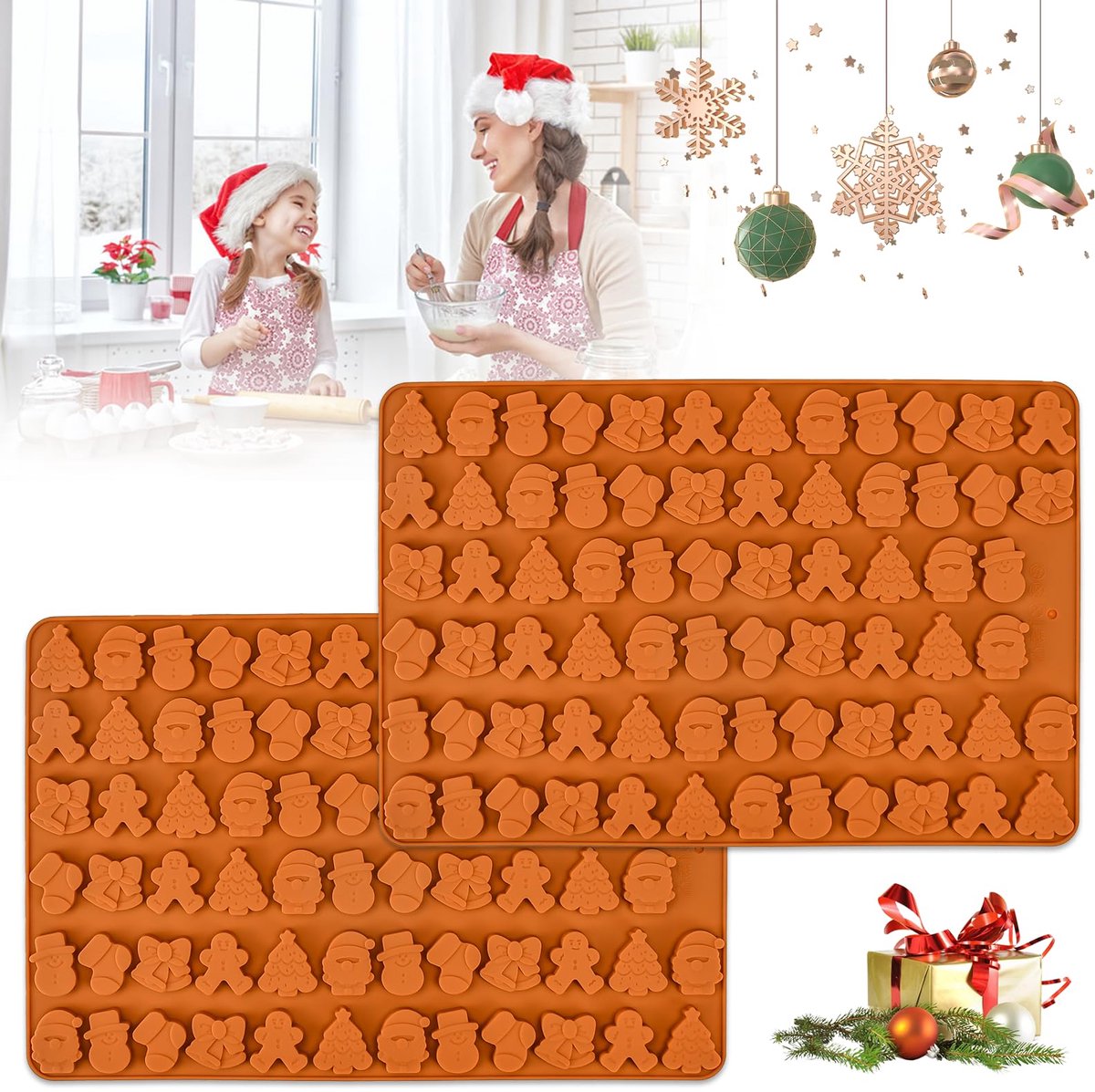 Unyqoos® Set van twee siliconen bakvormen met kerstthema voor creatieve lekkernijen