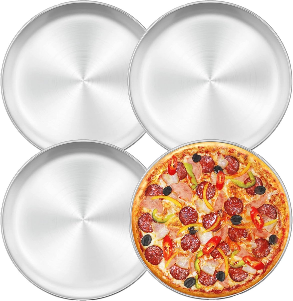Set van 4 ronde pizzaplaten van 26 cm - Roestvrij staal, vaatwasmachinebestendig en duurzaam