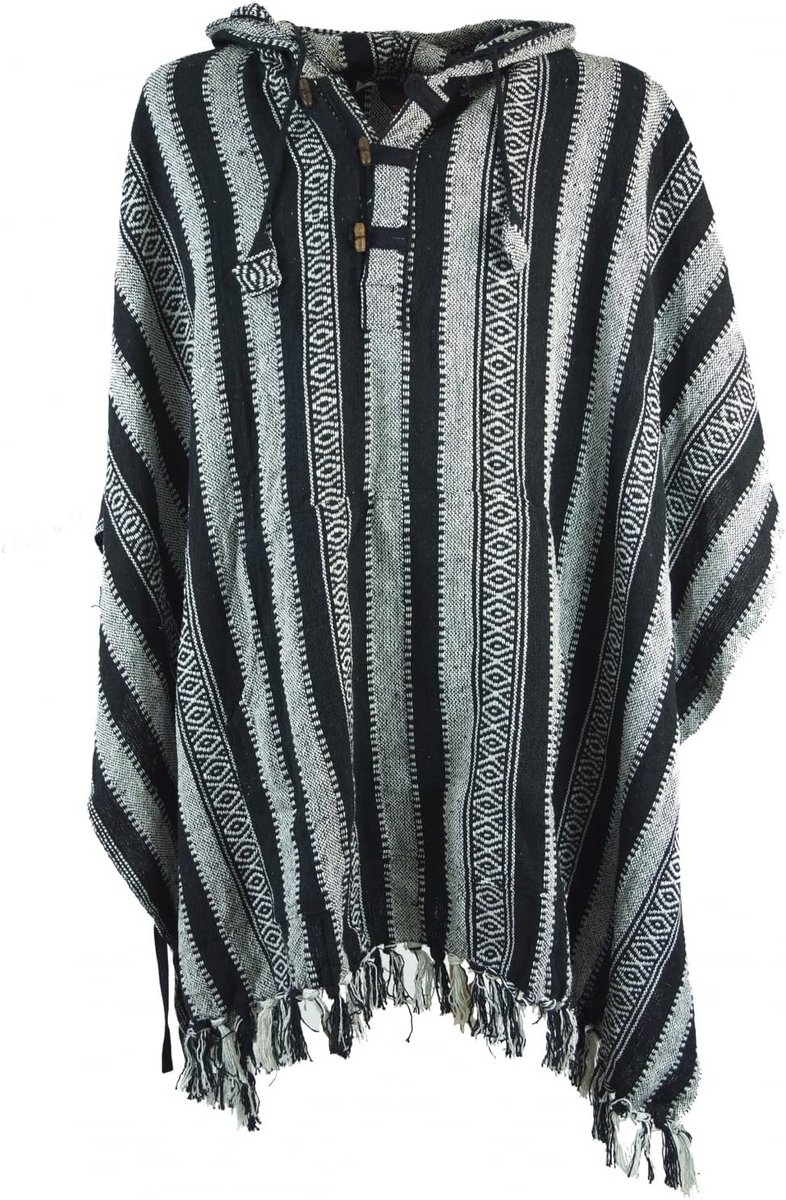 Hippie Chic En Ethnic Poncho Voor Volwassenen - Effen Blauw, Katoen, Eén Maat