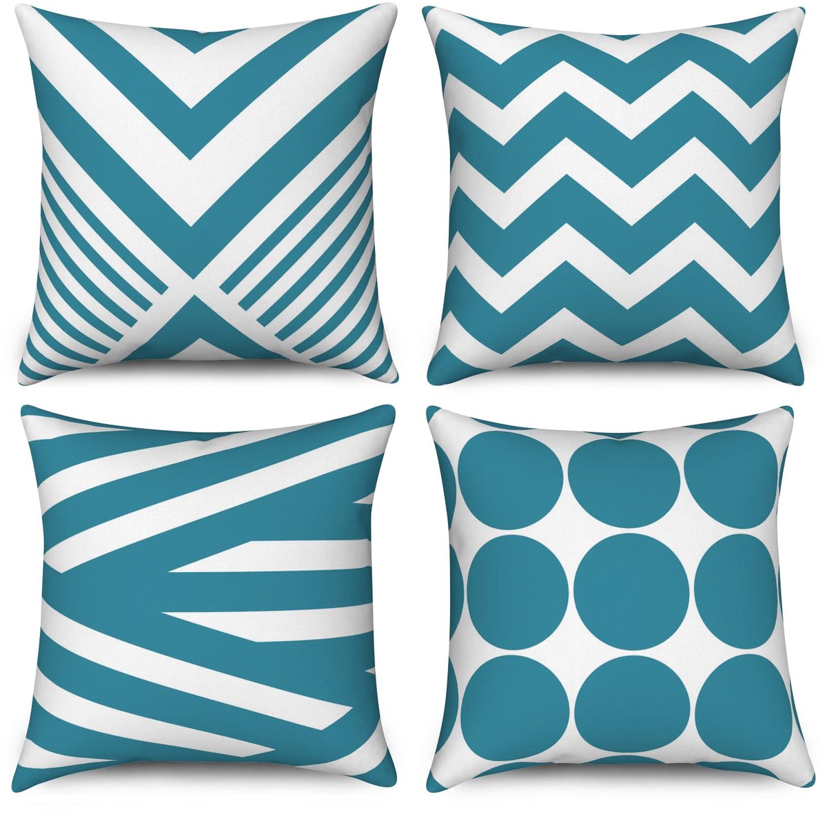 Unyqoos Turquoise kussenslopen set van 4 met abstract geometrisch patroon voor diverse interieurs groen