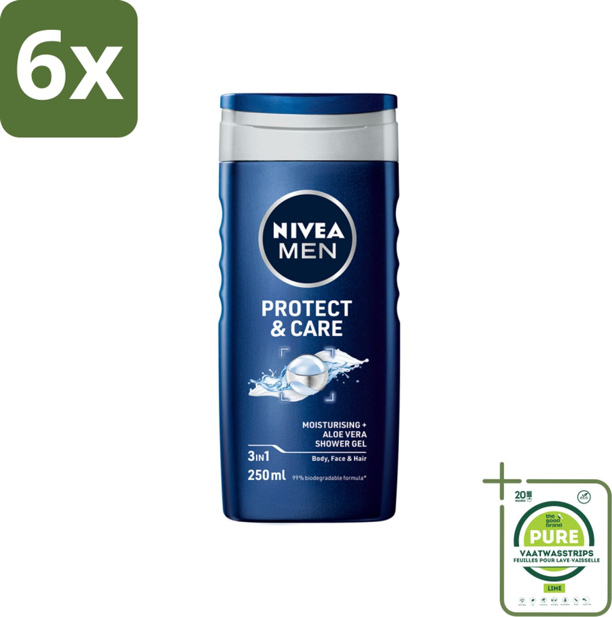 NIVEA Men Douchegel Protect & Care 250 ml - Voordeelverpakking - 6 stuks - Douchegel - NIVEA MEN